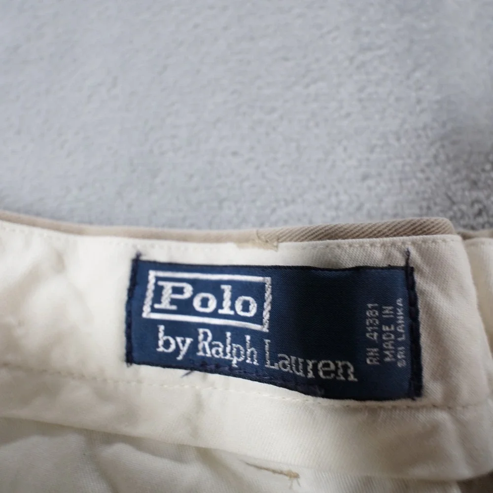 VTG Polo Ralph Lauren Chino Pant Mens 34 Beige 100% Cotton 90s Classic Flat